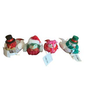 Wondershop LOT of 4 HOLIDAY DRESSED Fabric Bird Christmas Tree Ornaments NEW 3"